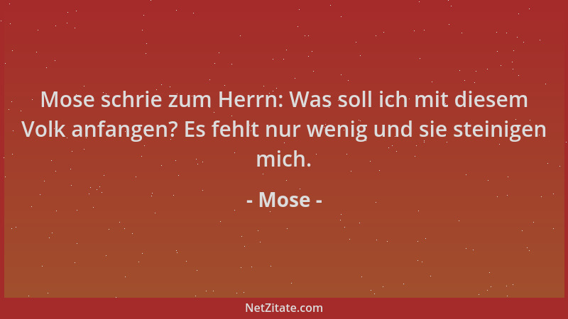 Mose - Mose schrie zum Herrn: Was soll ich mit diesem Volk anfangen? Es fehlt nur wenig und sie steinigen mich....