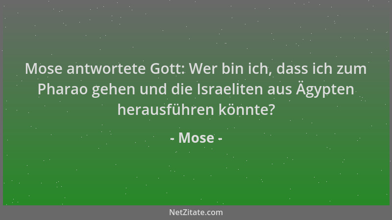 Mose - Mose antwortete Gott: Wer bin ich, dass ich zum Pharao gehen und die Israeliten aus Ägypten herausführen könnte?...