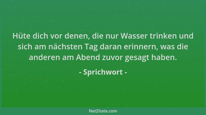 Sprichwort - Hüte dich vor denen, die nur Wasser trinken und sich am nächsten Tag daran erinnern, was die anderen am Abend...