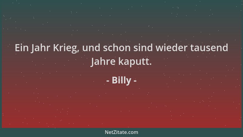 Billy - Ein Jahr Krieg, und schon sind wieder tausend Jahre kaputt....