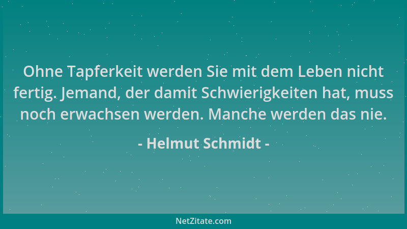 Helmut Schmidt - Ohne Tapferkeit werden Sie mit dem Leben nicht fertig. Jemand, der damit Schwierigkeiten hat, muss noch er...