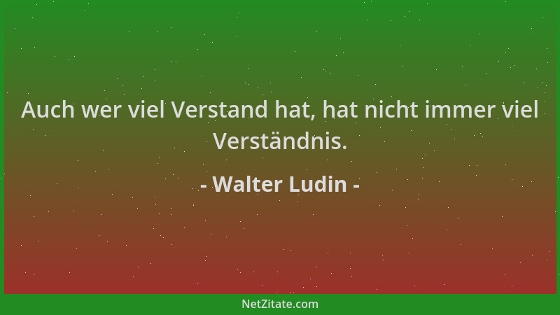 Walter Ludin - Auch wer viel Verstand hat, hat nicht immer viel Verständnis....
