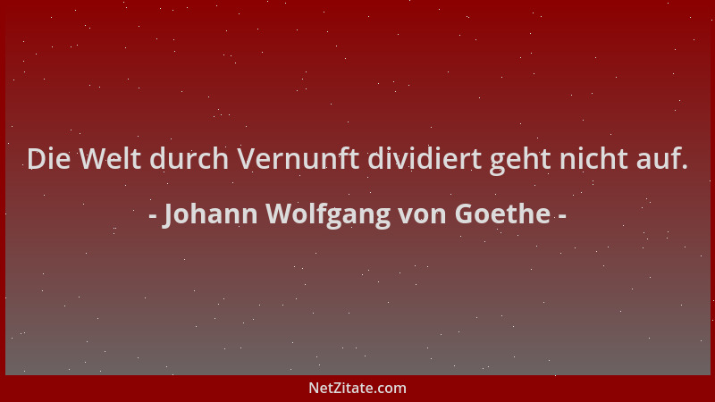 Johann Wolfgang von Goethe - Die Welt durch Vernunft dividiert geht nicht auf....