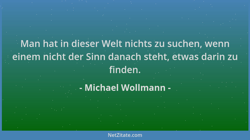 Michael Wollmann - Man hat in dieser Welt nichts zu suchen, wenn einem nicht der Sinn danach steht, etwas darin zu finden....