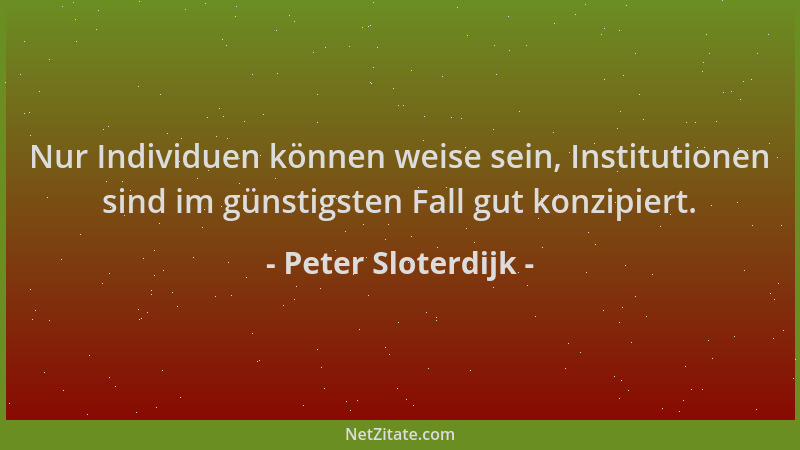 Peter Sloterdijk - Nur Individuen können weise sein, Institutionen sind im günstigsten Fall gut konzipiert....
