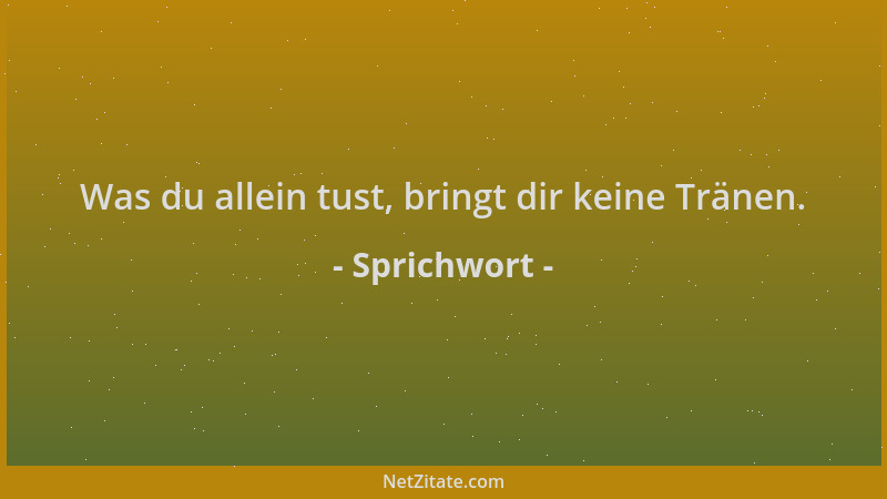 Sprichwort - Was du allein tust, bringt dir keine Tränen....