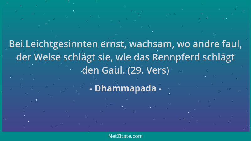 Dhammapada - Bei Leichtgesinnten ernst, wachsam, wo andre faul, der Weise schlägt sie, wie das Rennpferd schlägt den Gaul....