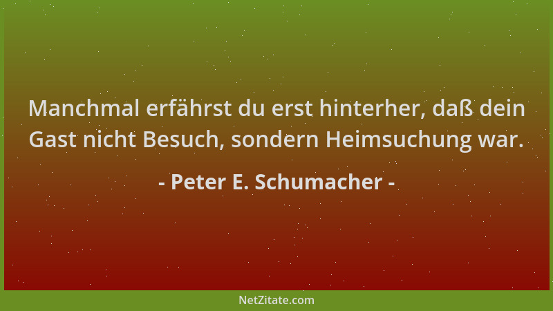 Peter E. Schumacher - Manchmal erfährst du erst hinterher, daß dein Gast nicht Besuch, sondern Heimsuchung war....