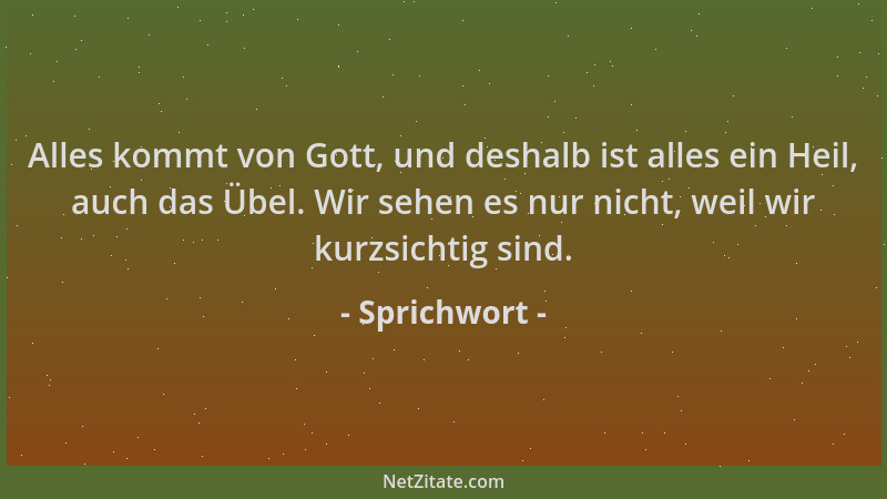 Sprichwort - Alles kommt von Gott, und deshalb ist alles ein Heil, auch das Übel. Wir sehen es nur nicht, weil wir kurzsich...