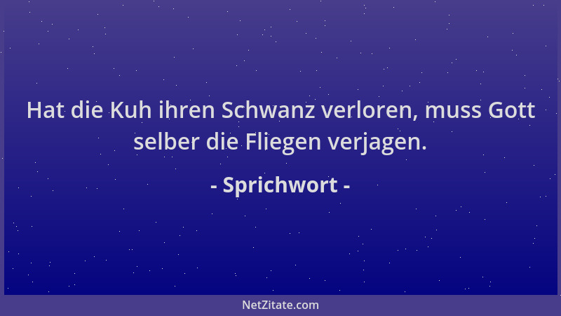 Sprichwort - Hat die Kuh ihren Schwanz verloren, muss Gott selber die Fliegen verjagen....