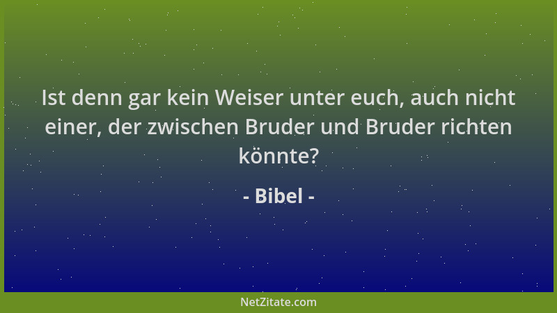 Bibel - Ist denn gar kein Weiser unter euch, auch nicht einer, der zwischen Bruder und Bruder richten könnte?...