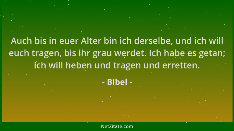 Bibel - Auch bis in euer Alter bin ich derselbe, und ich will euch tragen, bis ihr grau werdet. Ich habe es getan; ich will...