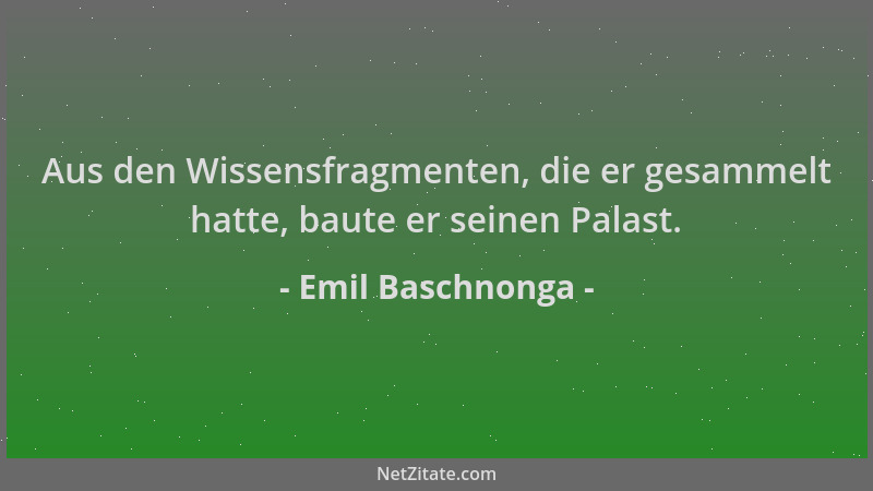 Emil Baschnonga - Aus den Wissensfragmenten, die er gesammelt hatte, baute er seinen Palast....