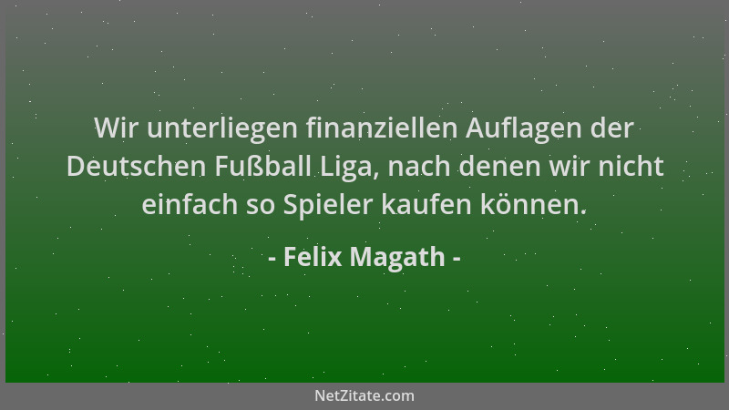 Felix Magath - Wir unterliegen finanziellen Auflagen der Deutschen Fußball Liga, nach denen wir nicht einfach so Spieler ka...