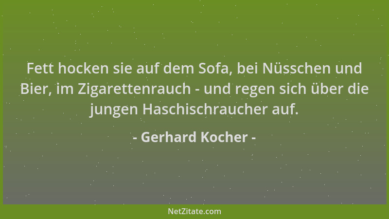 Gerhard Kocher - Fett hocken sie auf dem Sofa, bei Nüsschen und Bier, im Zigarettenrauch - und regen sich über die jungen H...