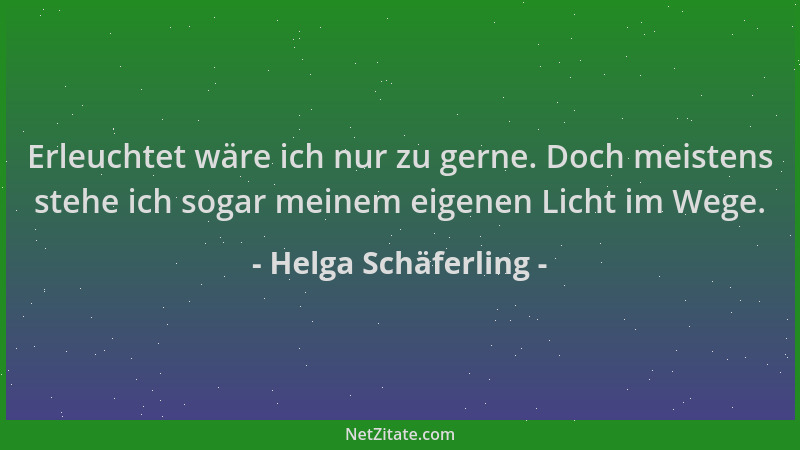 Helga Schäferling - Erleuchtet wäre ich nur zu gerne. Doch meistens stehe ich sogar meinem eigenen Licht im Wege....