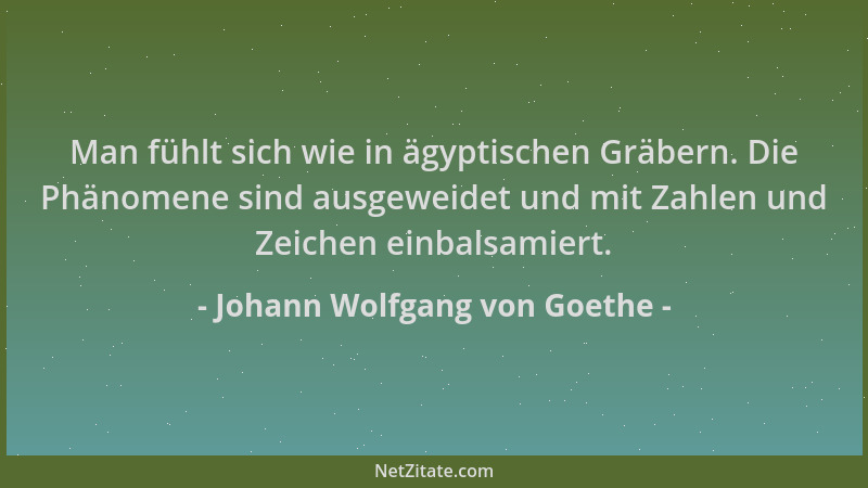 Johann Wolfgang von Goethe - Man fühlt sich wie in ägyptischen Gräbern. Die Phänomene sind ausgeweidet und mit Zahlen und Z...
