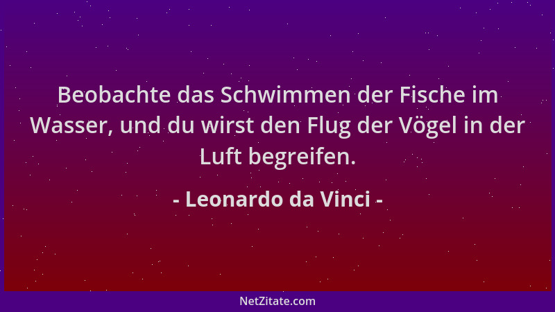 Leonardo da Vinci - Beobachte das Schwimmen der Fische im Wasser, und du wirst den Flug der Vögel in der Luft begreifen....