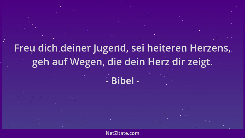 Bibel - Freu dich deiner Jugend, sei heiteren Herzens, geh auf Wegen, die dein Herz dir zeigt....