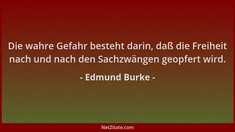 Edmund Burke - Die wahre Gefahr besteht darin, daß die Freiheit nach und nach den Sachzwängen geopfert wird....