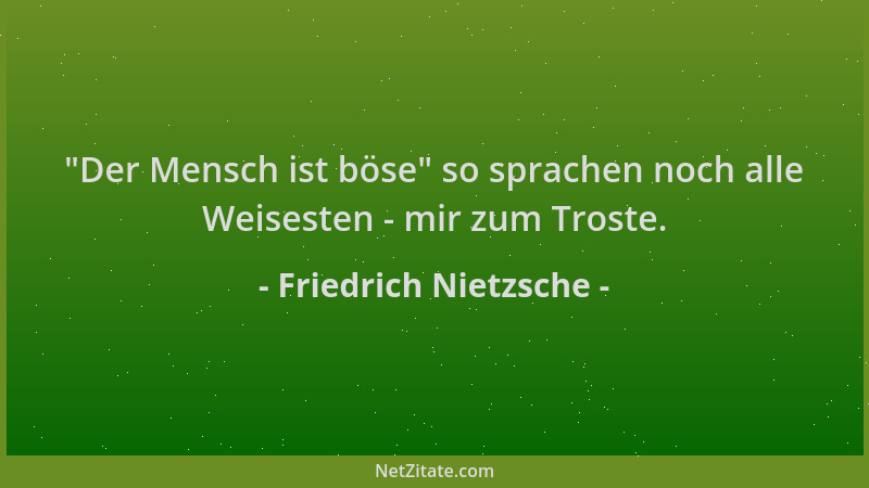 Friedrich Nietzsche -  "Der Mensch ist böse " so sprachen noch alle Weisesten - mir zum Troste....