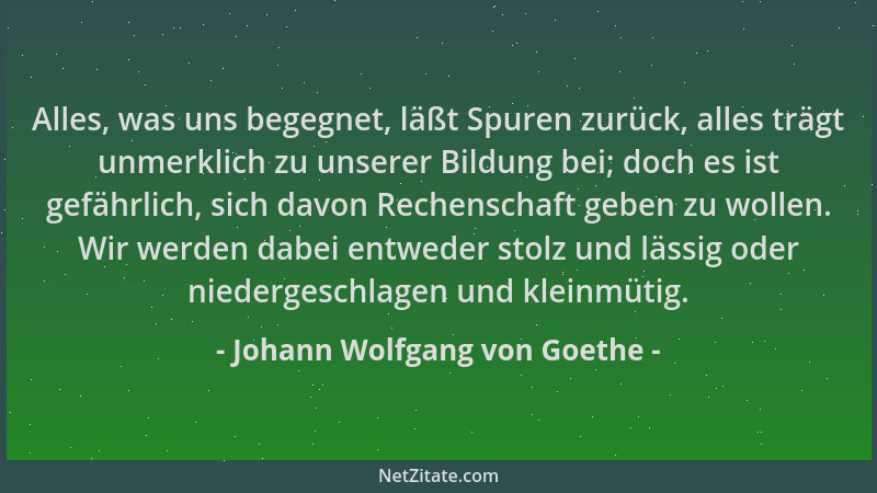 Johann Wolfgang von Goethe - Alles, was uns begegnet, läßt Spuren zurück, alles trägt unmerklich zu unserer Bildung bei; do...