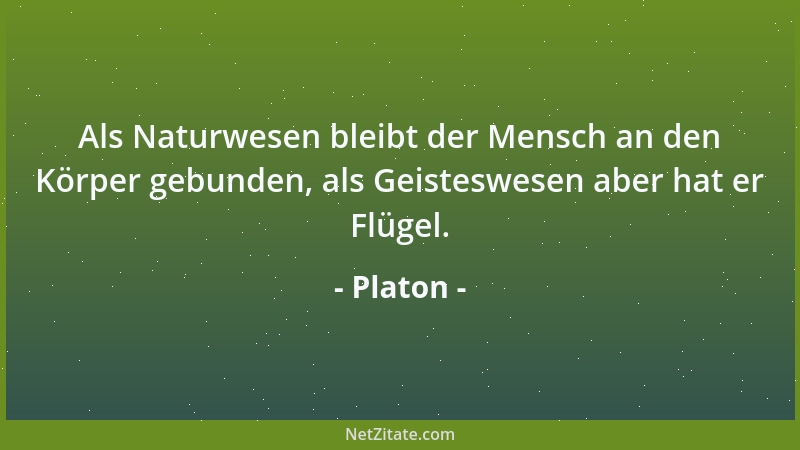 Platon - Als Naturwesen bleibt der Mensch an den Körper gebunden, als Geisteswesen aber hat er Flügel....