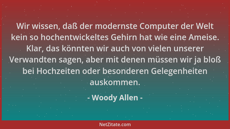 Woody Allen - Wir wissen, daß der modernste Computer der Welt kein so hochentwickeltes Gehirn hat wie eine Ameise. Klar, da...