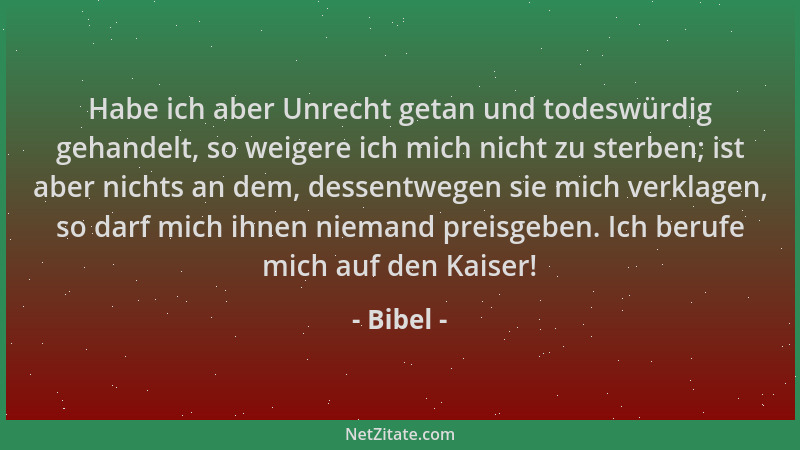 Bibel - Habe ich aber Unrecht getan und todeswürdig gehandelt, so weigere ich mich nicht zu sterben; ist aber nichts an dem...