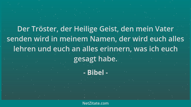 Bibel - Der Tröster, der Heilige Geist, den mein Vater senden wird in meinem Namen, der wird euch alles lehren und euch an...