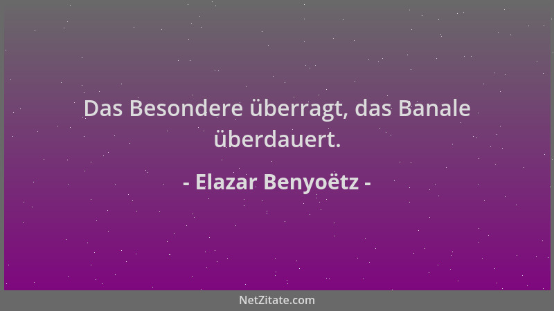 Elazar Benyoëtz - Das Besondere überragt, das Banale überdauert....