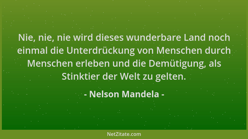 Nelson Mandela - Nie, nie, nie wird dieses wunderbare Land noch einmal die Unterdrückung von Menschen durch Menschen erlebe...