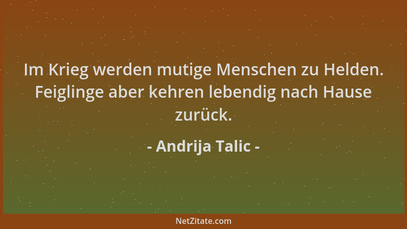 Andrija Talic - Im Krieg werden mutige Menschen zu Helden. Feiglinge aber kehren lebendig nach Hause zurück....