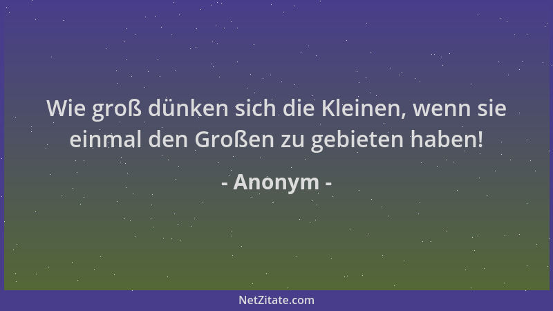 Anonym - Wie groß dünken sich die Kleinen, wenn sie einmal den Großen zu gebieten haben!...