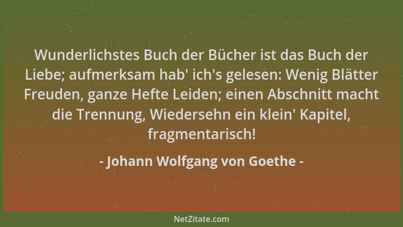 Johann Wolfgang von Goethe - Wunderlichstes Buch der Bücher ist das Buch der Liebe; aufmerksam hab ' ich 's gelesen: Wenig Bl...