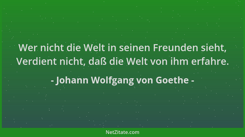Johann Wolfgang von Goethe - Wer nicht die Welt in seinen Freunden sieht, Verdient nicht, daß die Welt von ihm erfahre....