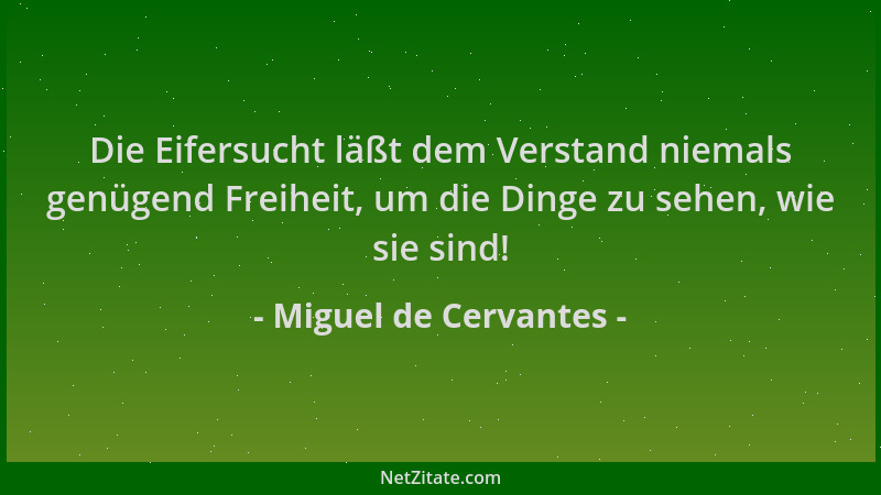 Miguel de Cervantes - Die Eifersucht läßt dem Verstand niemals genügend Freiheit, um die Dinge zu sehen, wie sie sind!...