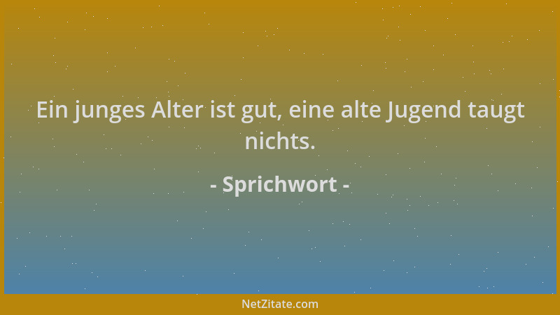 Sprichwort - Ein junges Alter ist gut, eine alte Jugend taugt nichts....