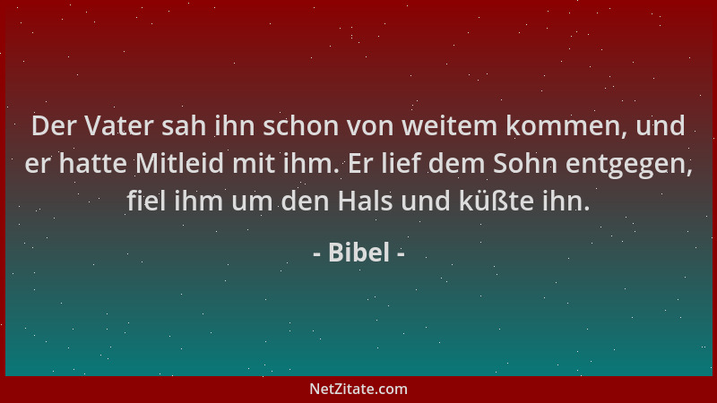 Bibel - Der Vater sah ihn schon von weitem kommen, und er hatte Mitleid mit ihm. Er lief dem Sohn entgegen, fiel ihm um den...