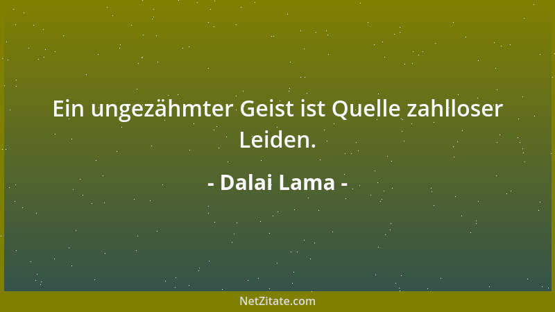 Dalai Lama - Ein ungezähmter Geist ist Quelle zahlloser Leiden....