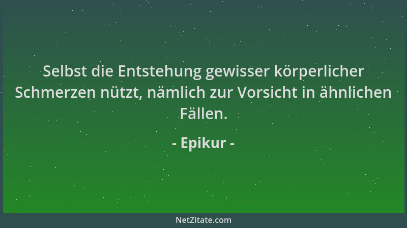 Epikur - Selbst die Entstehung gewisser körperlicher Schmerzen nützt, nämlich zur Vorsicht in ähnlichen Fällen....