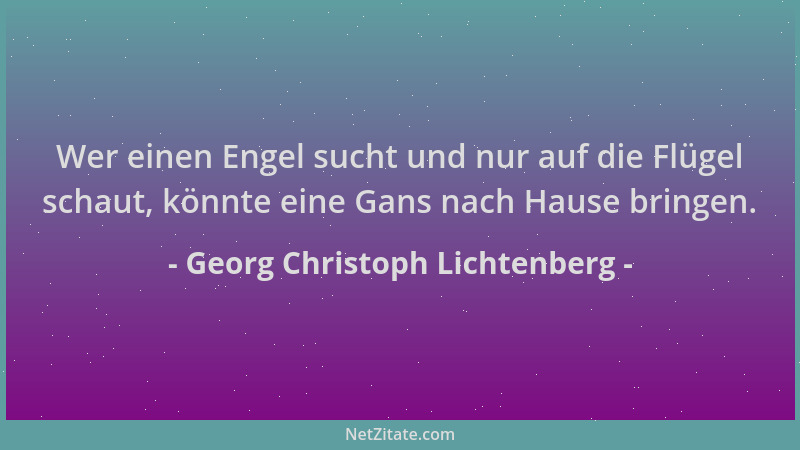 Georg Christoph Lichtenberg - Wer einen Engel sucht und nur auf die Flügel schaut, könnte eine Gans nach Hause bringen....