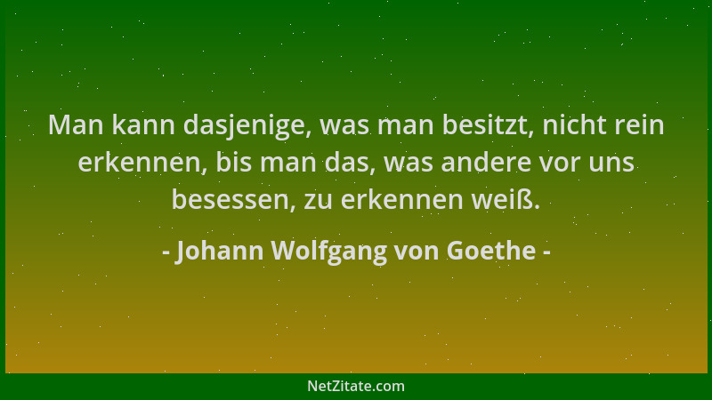 Johann Wolfgang von Goethe - Man kann dasjenige, was man besitzt, nicht rein erkennen, bis man das, was andere vor uns bese...