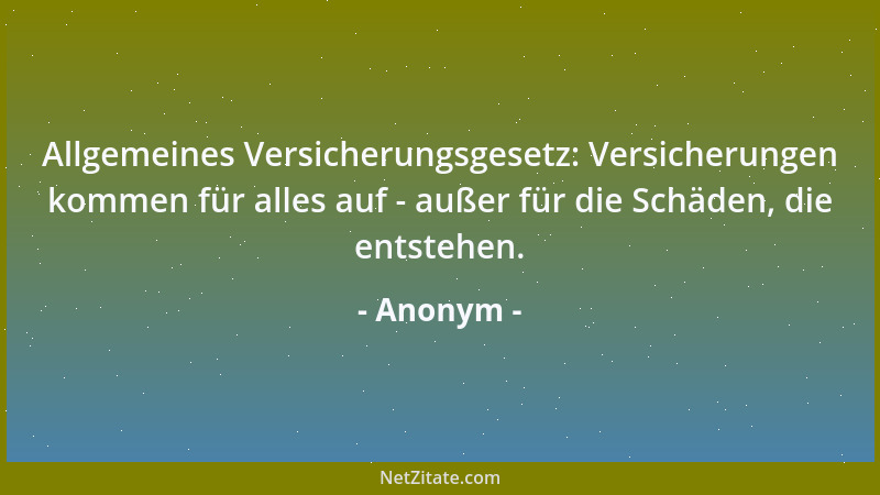 Anonym - Allgemeines Versicherungsgesetz: Versicherungen kommen für alles auf - außer für die Schäden, die entstehen....