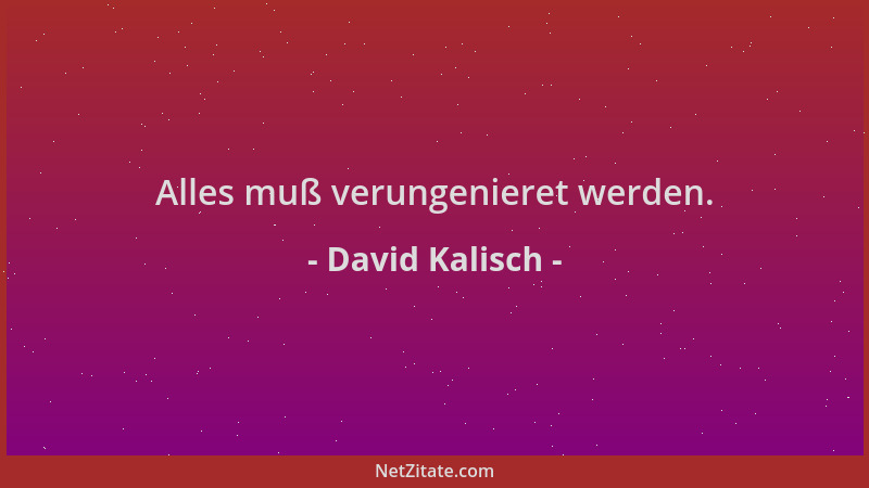 David Kalisch - Alles muß verungenieret werden....