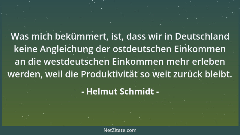 Helmut Schmidt - Was mich bekümmert, ist, dass wir in Deutschland keine Angleichung der ostdeutschen Einkommen an die westd...