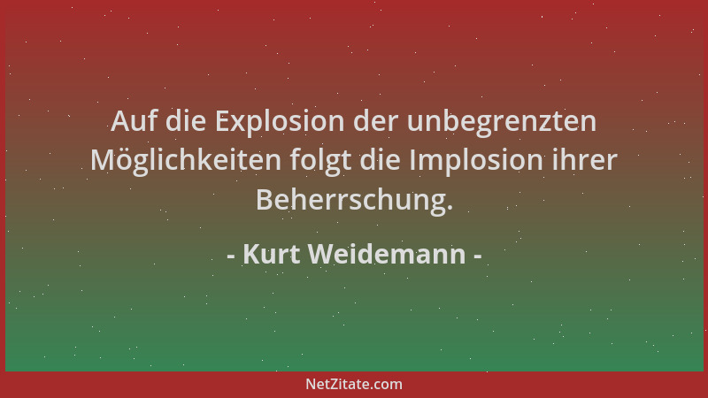 Kurt Weidemann - Auf die Explosion der unbegrenzten Möglichkeiten folgt die Implosion ihrer Beherrschung....