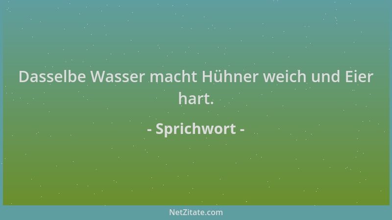 Sprichwort - Dasselbe Wasser macht Hühner weich und Eier hart....