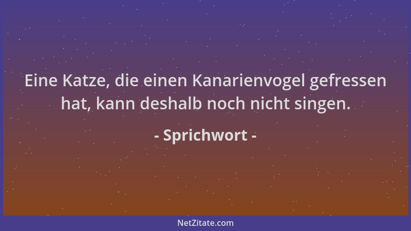 Sprichwort - Eine Katze, die einen Kanarienvogel gefressen hat, kann deshalb noch nicht singen....