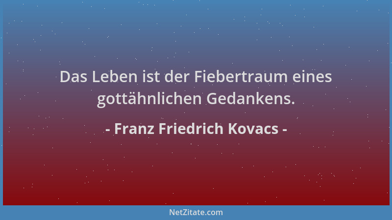 Franz Friedrich Kovacs - Das Leben ist der Fiebertraum eines gottähnlichen Gedankens....
